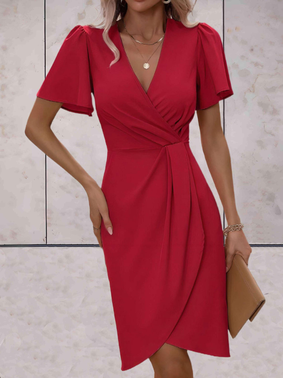 "Robe portefeuille femme élégante avec col V, ajustable, croisée, décolleté en V profond, idéale pour occasion formelle ou dé