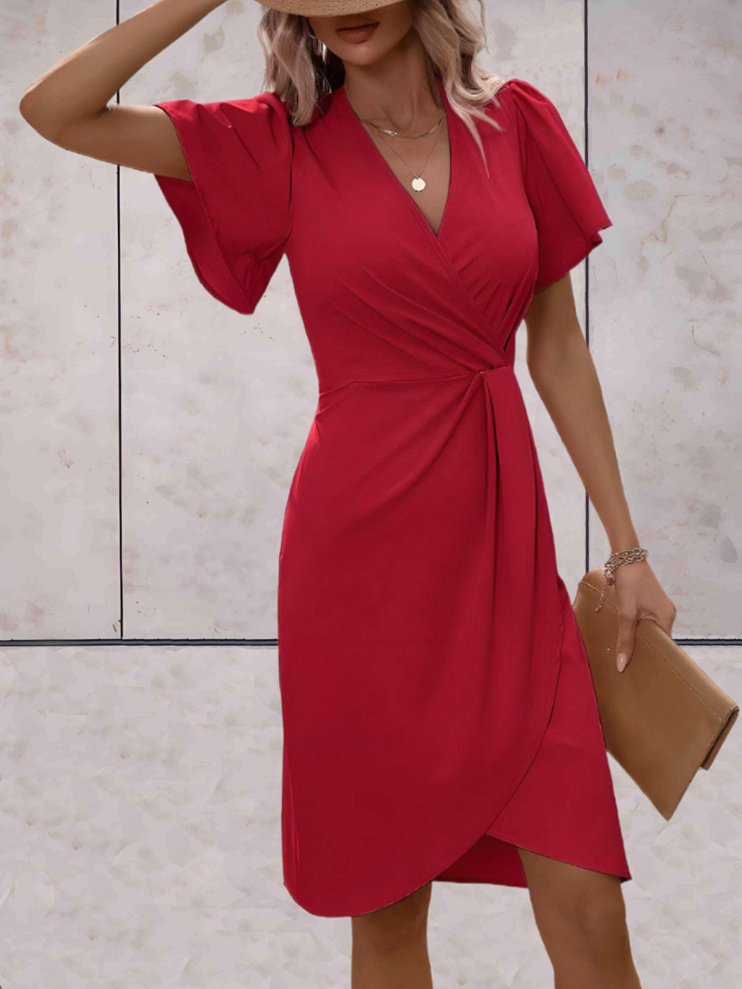 "Robe portefeuille femme élégante avec col V, ajustable, croisée, décolleté en V profond, idéale pour occasion formelle ou dé
