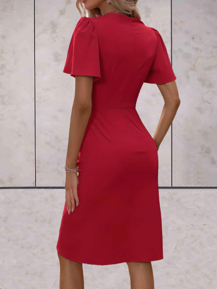 "Robe portefeuille femme élégante avec col V, ajustable, croisée, décolleté en V profond, idéale pour occasion formelle ou dé