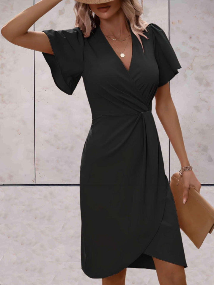 "Robe portefeuille femme élégante avec col V, ajustable, croisée, décolleté en V profond, idéale pour occasion formelle ou dé