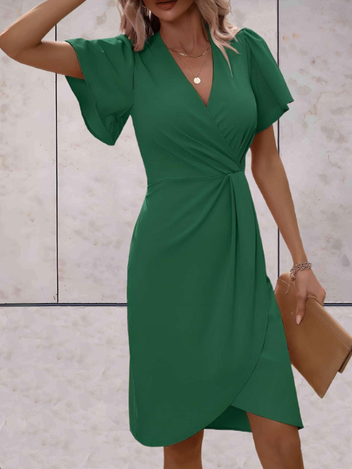"Robe portefeuille femme élégante avec col V, ajustable, croisée, décolleté en V profond, idéale pour occasion formelle ou dé