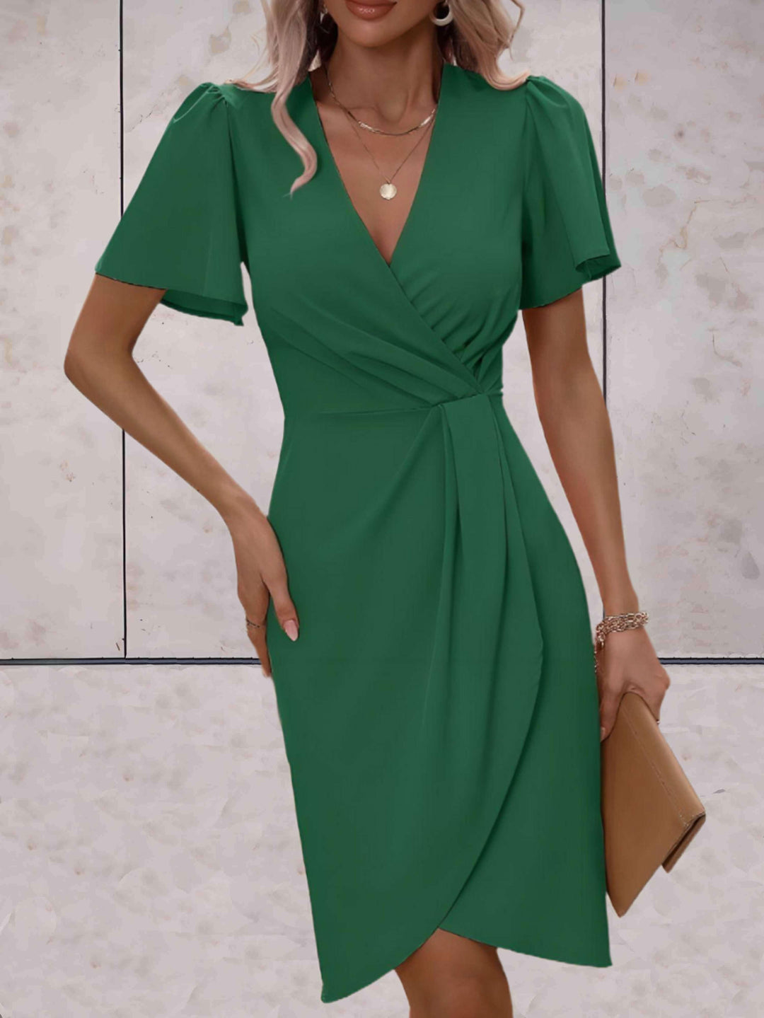 "Robe portefeuille femme élégante avec col V, ajustable, croisée, décolleté en V profond, idéale pour occasion formelle ou dé