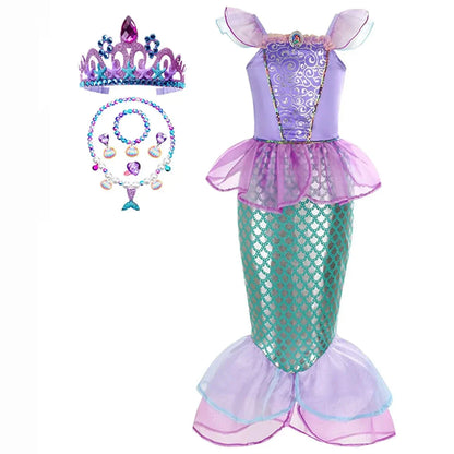 Robe sirène enfant féerique, inspirée Ariel, élégante avec détails brillants, idéale anniversaire et carnaval.