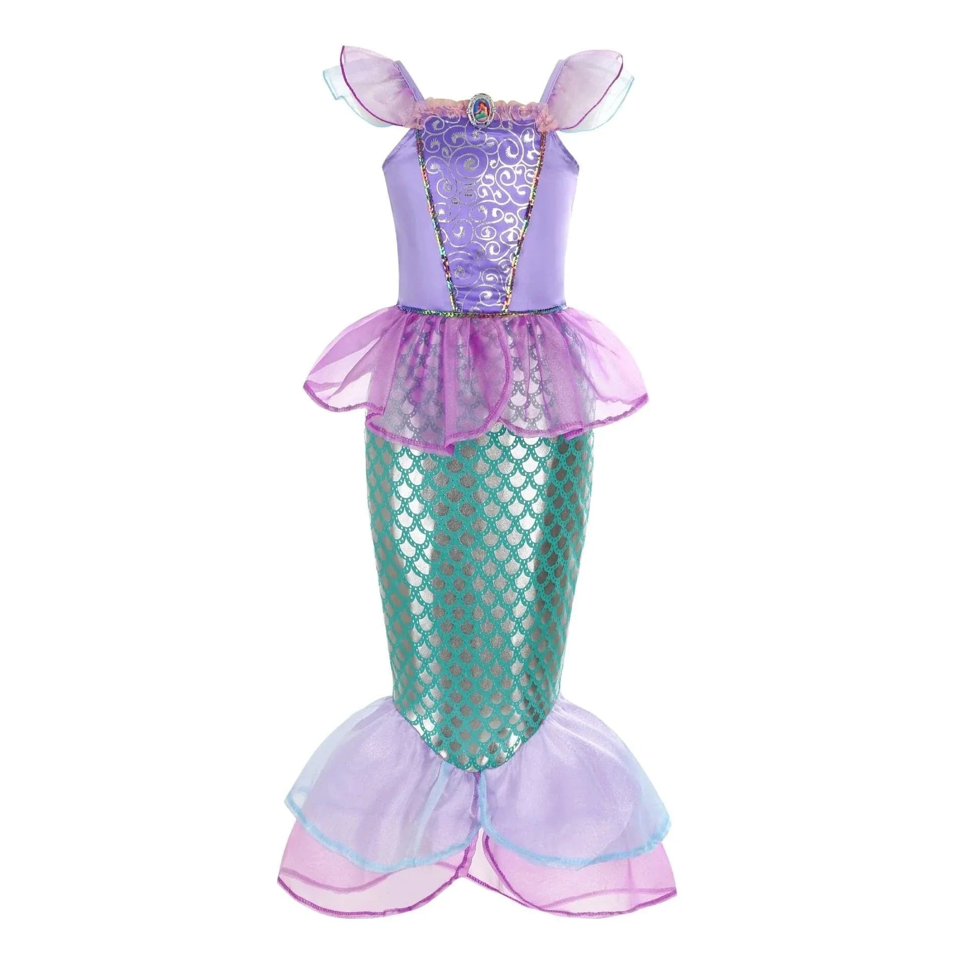 Robe sirène enfant féerique, inspirée Ariel, élégante avec détails brillants, idéale anniversaire et carnaval.