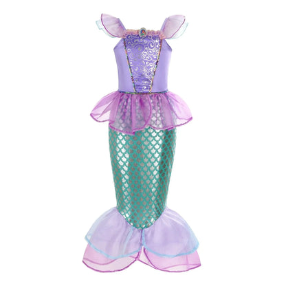 Robe sirène enfant féerique, inspirée Ariel, élégante avec détails brillants, idéale anniversaire et carnaval.