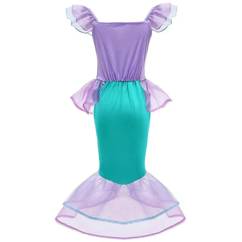 Robe sirène enfant féerique, inspirée Ariel, élégante avec détails brillants, idéale anniversaire et carnaval.