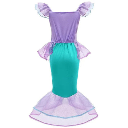 Robe sirène enfant féerique, inspirée Ariel, élégante avec détails brillants, idéale anniversaire et carnaval.