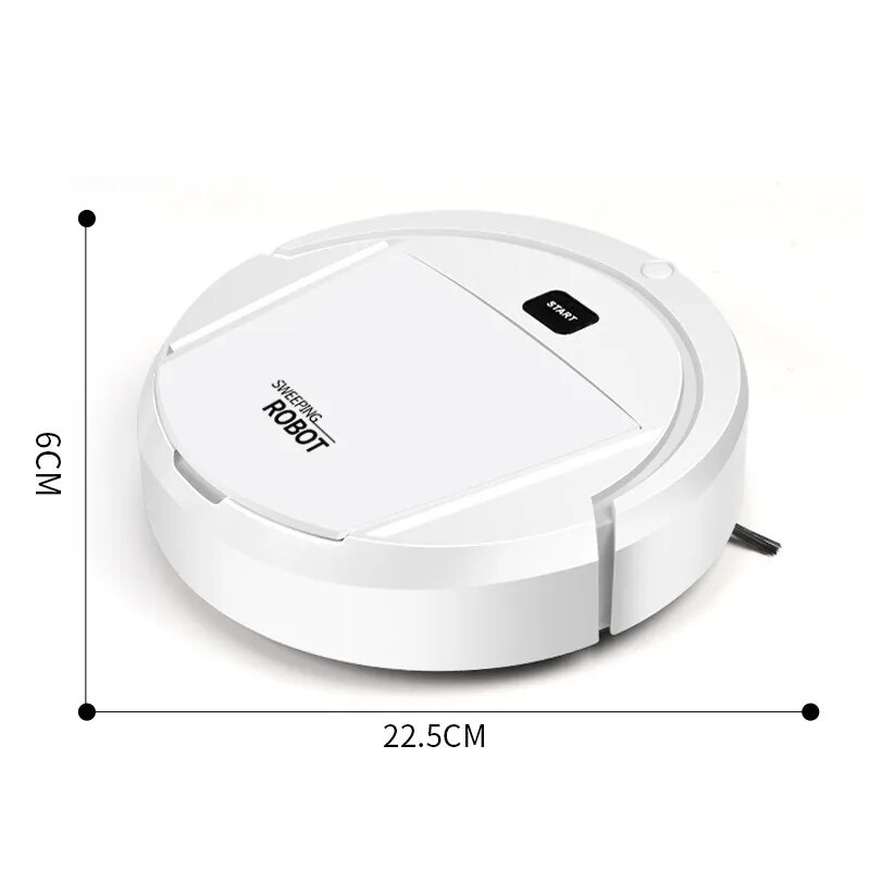 Robot aspirateur 3-en-1 noir et blanc, design compact, aspire, balaye, lave, idéal pour nettoyage maison efficace et silencie