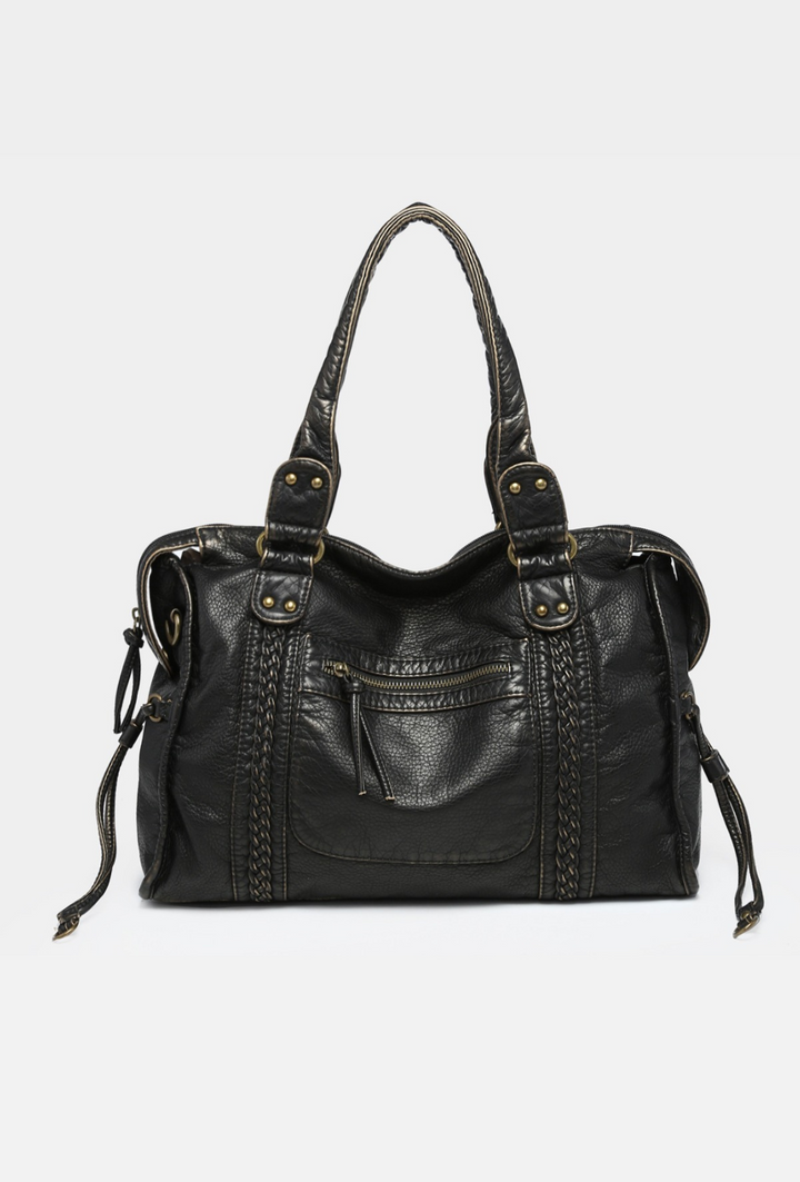 "Sac à bandoulière cuir véritable marron vintage élégant, accessoire femme chic et intemporel, design classique et durable."