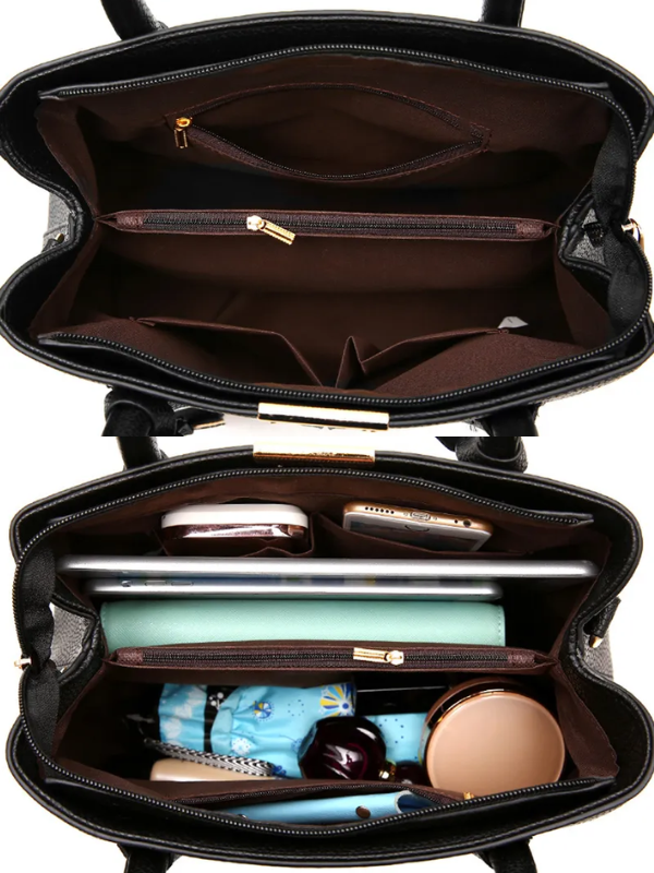 "Sac à bandoulière violet élégant et spacieux pour femme, avec sangle réglable et design intemporel, vue de face."