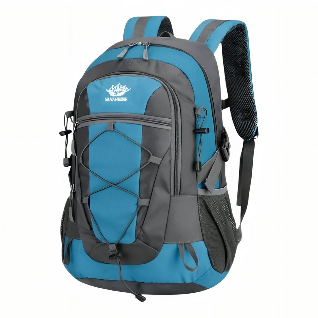 "Sac à dos léger 30L pour randonnée, imperméable, avec bretelles rembourrées et poches en filet."