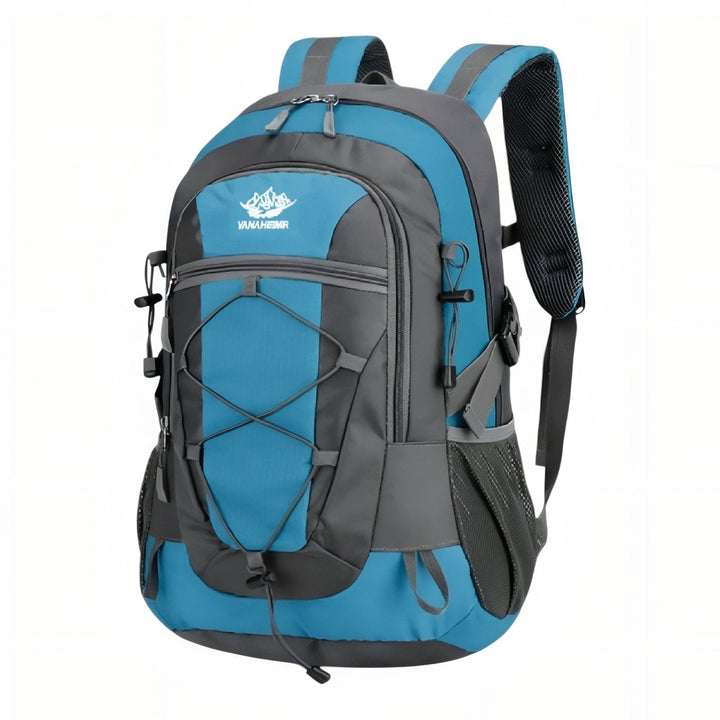 "Sac à dos léger 30L pour randonnée, imperméable, avec bretelles rembourrées et poches en filet."
