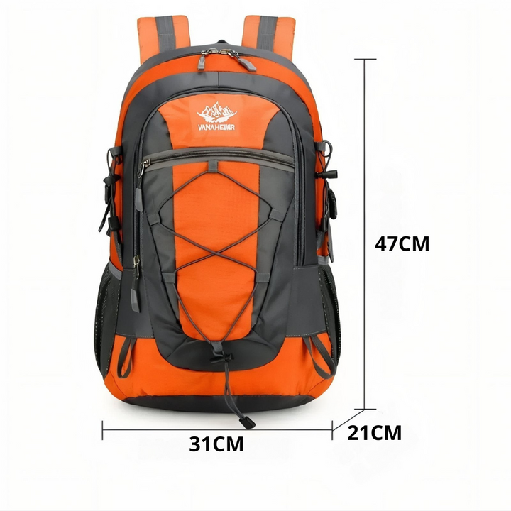"Sac à dos léger 30L pour randonnée, imperméable, avec bretelles rembourrées et poches en filet."
