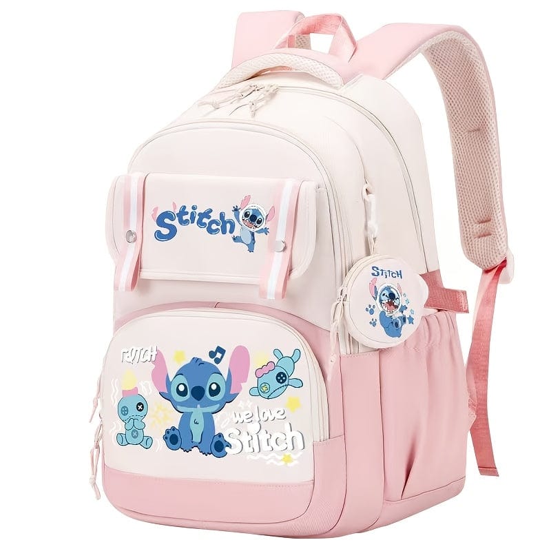 Sac à dos scolaire enfant coloré, grande capacité, design animé, compartiments multiples, confortable, bleu et blanc.