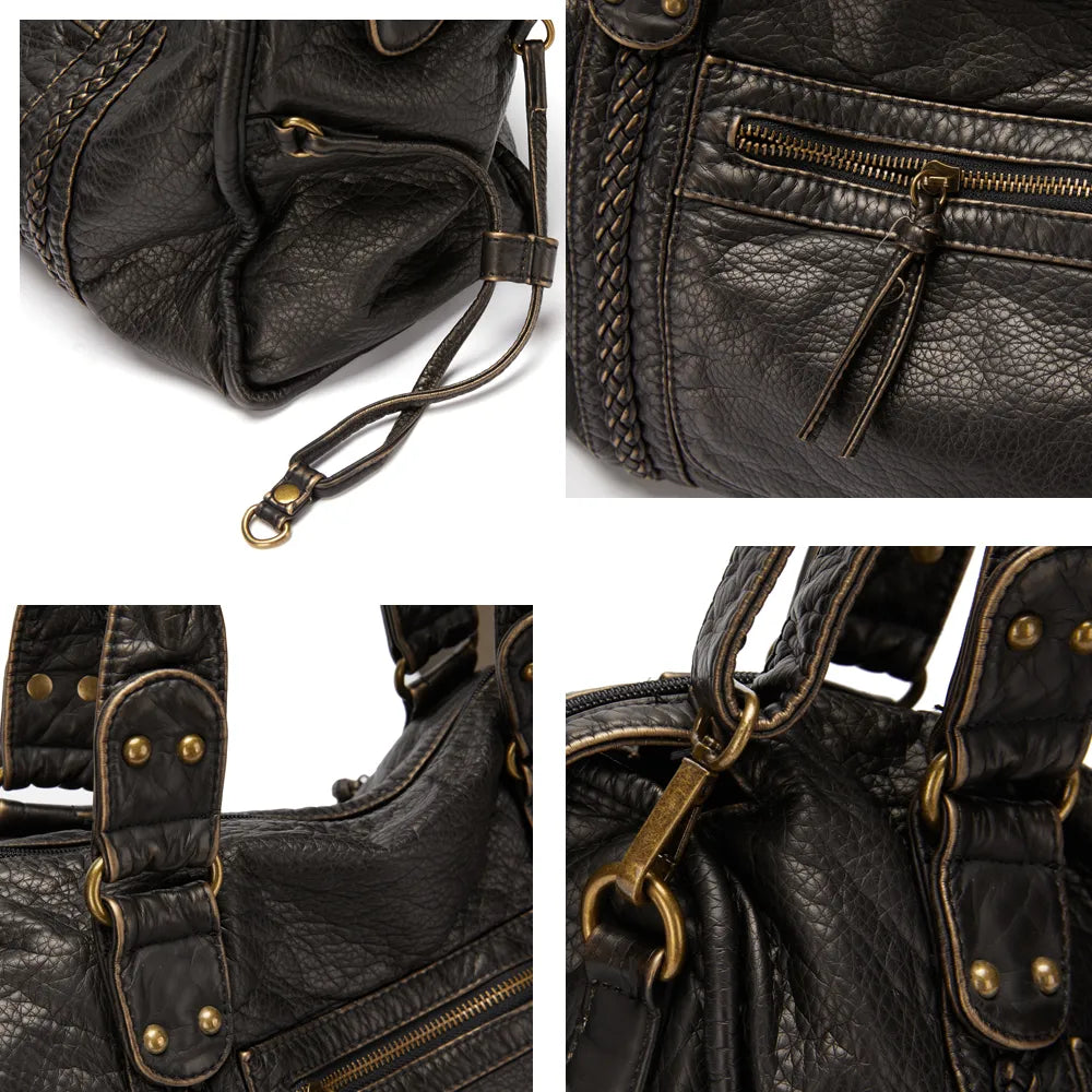 "Sac à main noir chic avec finitions dorées, bandoulière réglable et poches multiples pour une organisation élégante."