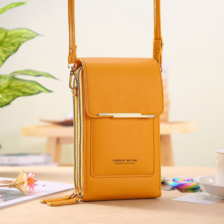 Sac bandoulière compact en cuir PU végétalien, élégant et moderne, pour femme, disponible en huit couleurs tendance.