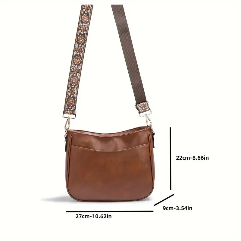 "Sac bandoulière en cuir végétalien Katelijne chic avec accents dorés, bandoulière ajustable et compartiments pratiques."