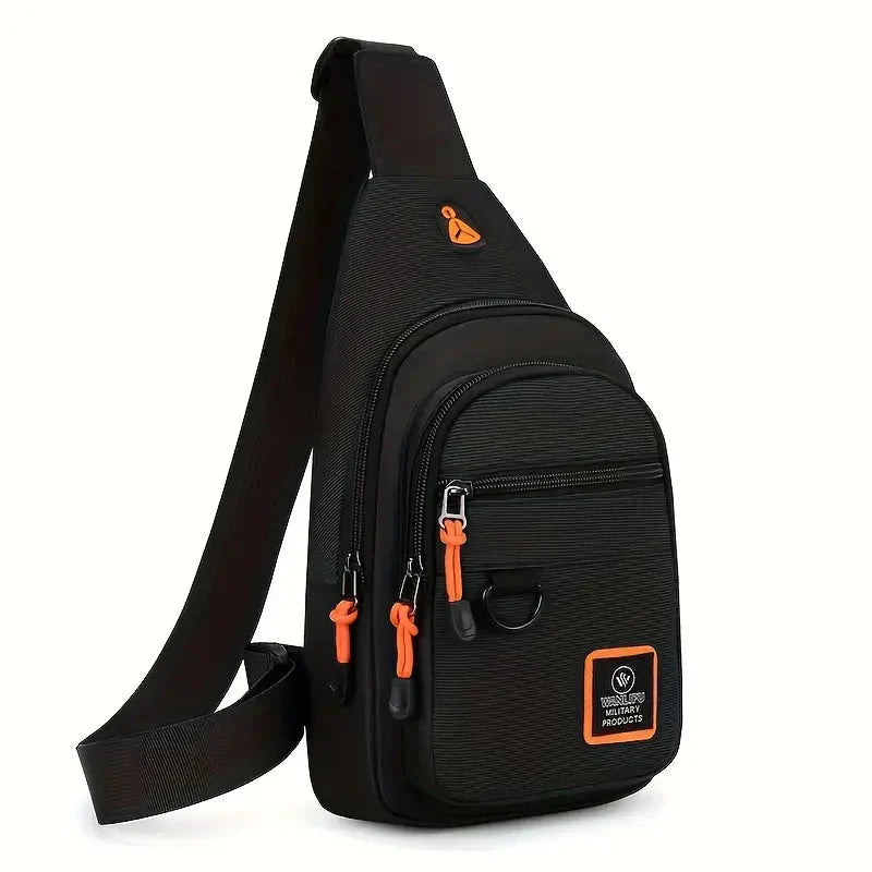 "Sac bandoulière homme en nylon noir, élégant et pratique, avec bandoulière ajustable et compartiments multifonctionnels."