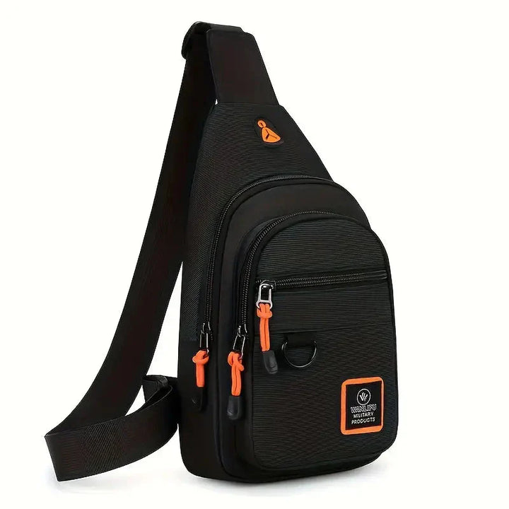 "Sac bandoulière homme en nylon noir, élégant et pratique, avec bandoulière ajustable et compartiments multifonctionnels."