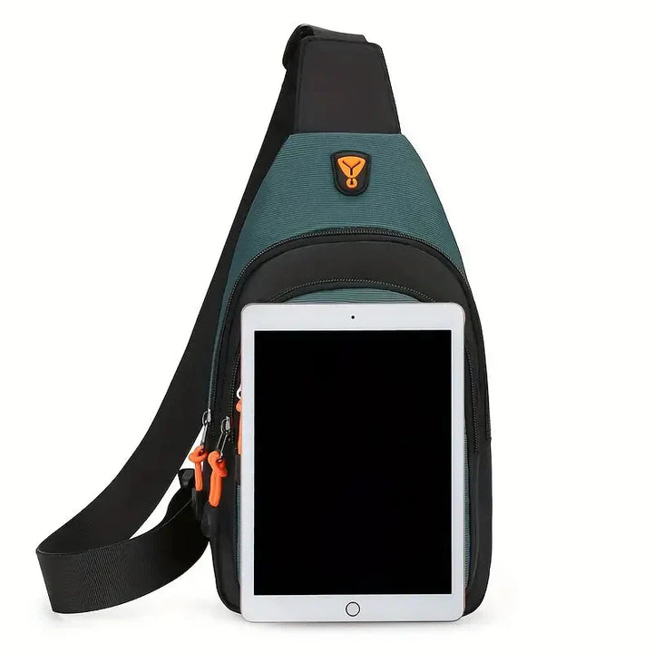 "Sac bandoulière homme en nylon noir, élégant et pratique, avec bandoulière ajustable et compartiments multifonctionnels."
