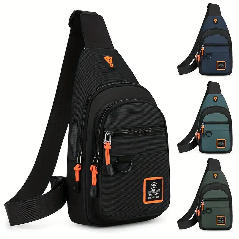 "Sac bandoulière homme en nylon noir, élégant et pratique, avec bandoulière ajustable et compartiments multifonctionnels."