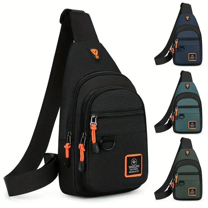 "Sac bandoulière homme en nylon noir, élégant et pratique, avec bandoulière ajustable et compartiments multifonctionnels."
