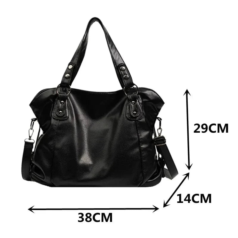"Sac cabas en cuir PU souple noir, élégant et spacieux, avec fermeture zippée et bandoulière pour un style pratique."