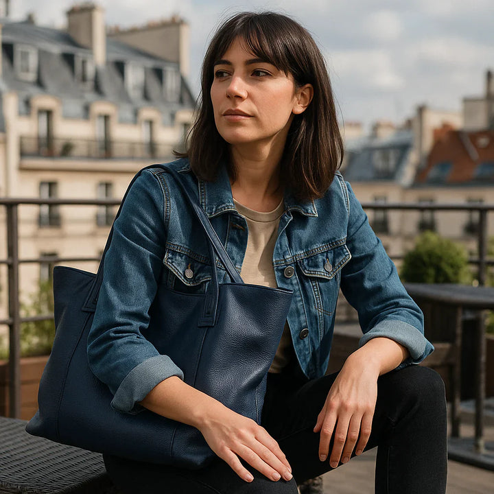 Sac cabas grand format en cuir souple camel avec fermeture zippée, idéal pour femme moderne et élégante.