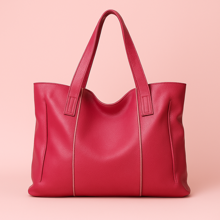 Sac cabas grand format en cuir souple camel avec fermeture zippée, idéal pour femme moderne et élégante.