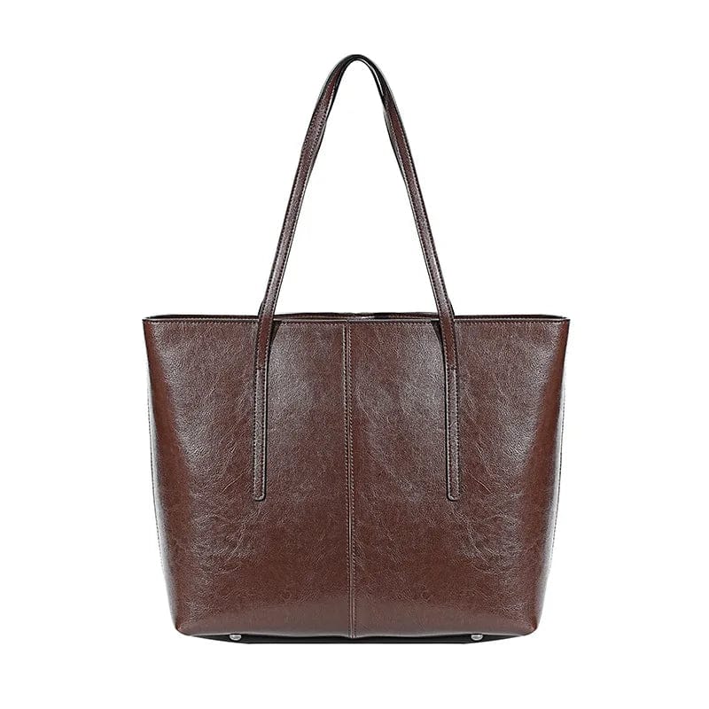 Sac cabas ordinateur femme marron en cuir véritable, moderne, robuste et élégant, parfait pour le travail ou les études.