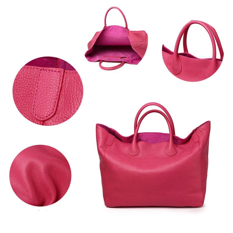 Sac fourre-tout en cuir véritable, grand format, couleur bleu, spacieux et élégant pour femme, idéal au quotidien.
