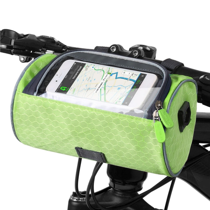 "Sacoche vélo étanche multifonction avec écran tactile, sangle velcro, divers coloris, adaptée à tous types de vélos."