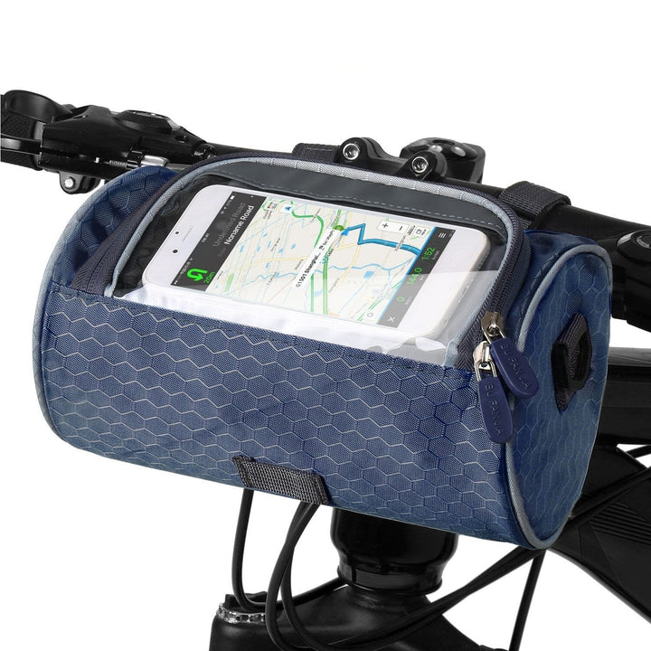 "Sacoche vélo étanche multifonction avec écran tactile, sangle velcro, divers coloris, adaptée à tous types de vélos."