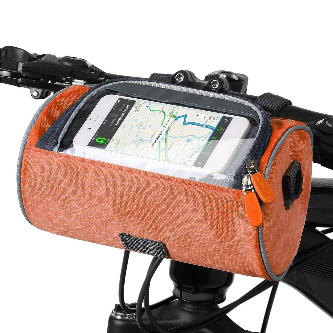 "Sacoche vélo étanche multifonction avec écran tactile, sangle velcro, divers coloris, adaptée à tous types de vélos."