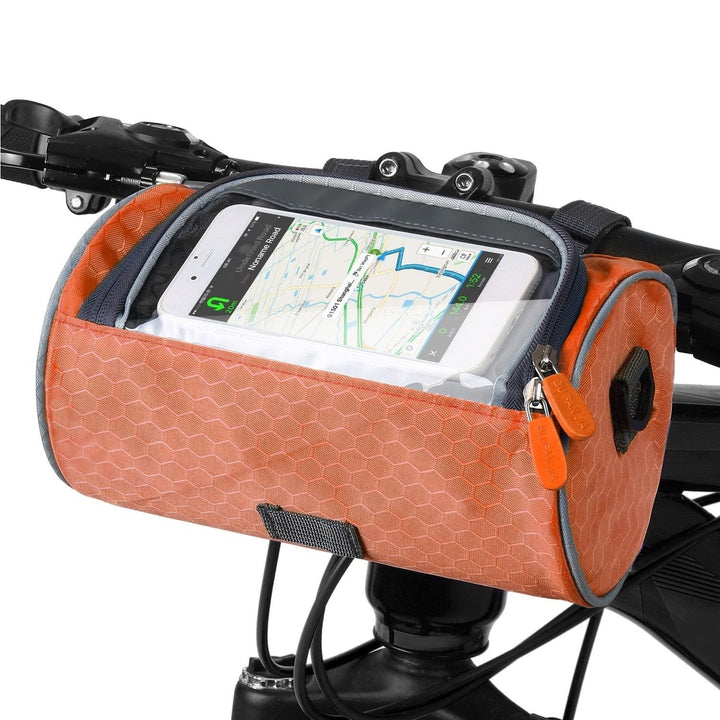 "Sacoche vélo étanche multifonction avec écran tactile, sangle velcro, divers coloris, adaptée à tous types de vélos."
