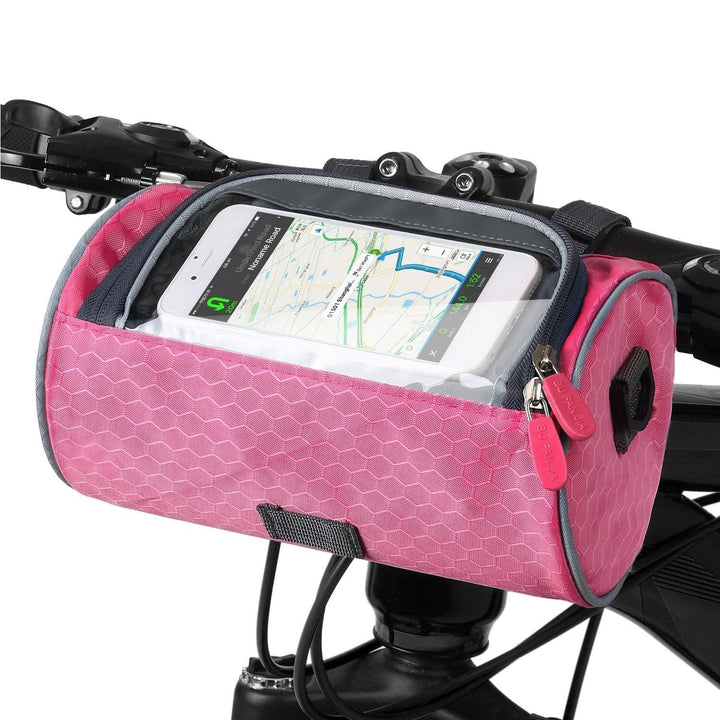 "Sacoche vélo étanche multifonction avec écran tactile, sangle velcro, divers coloris, adaptée à tous types de vélos."