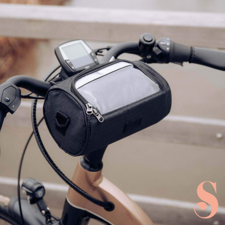 "Sacoche vélo étanche multifonction avec écran tactile, sangle velcro, divers coloris, adaptée à tous types de vélos."