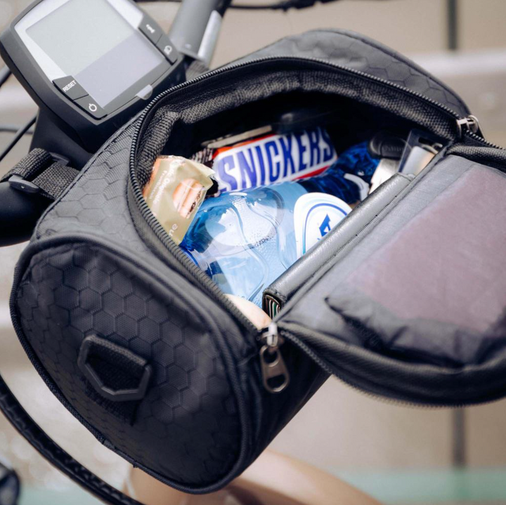 "Sacoche vélo étanche multifonction avec écran tactile, sangle velcro, divers coloris, adaptée à tous types de vélos."