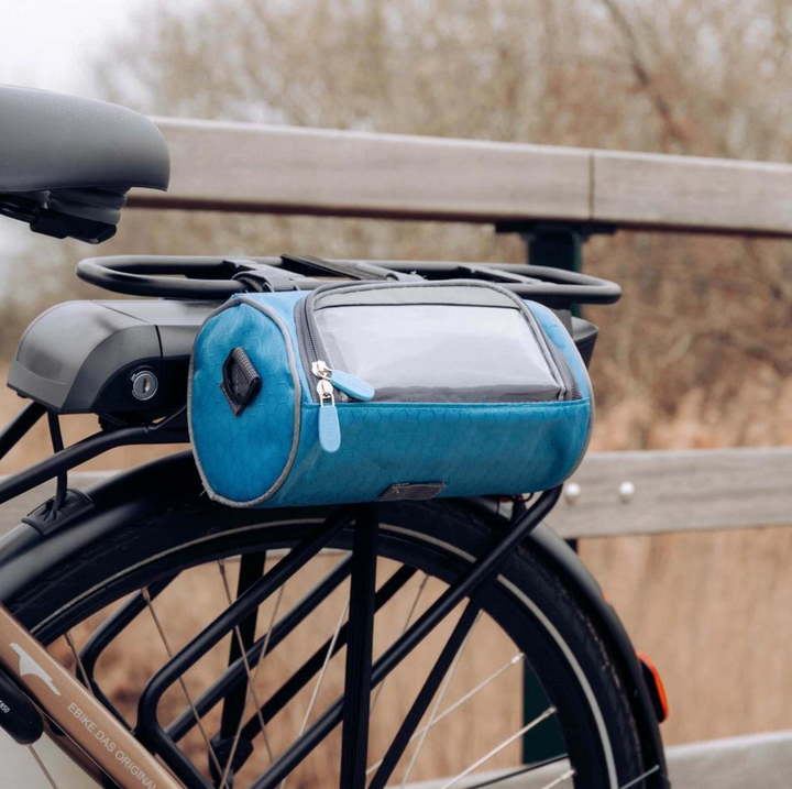 "Sacoche vélo étanche multifonction avec écran tactile, sangle velcro, divers coloris, adaptée à tous types de vélos."