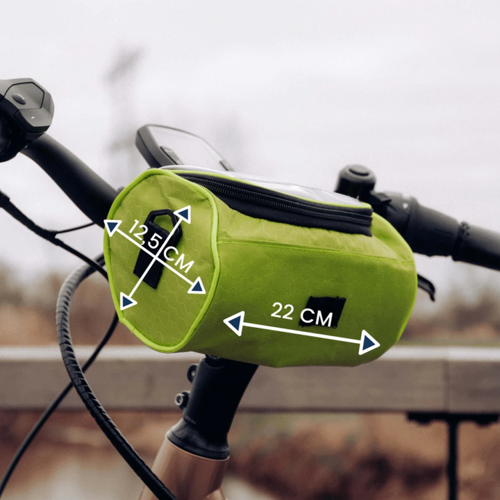 "Sacoche vélo étanche multifonction avec écran tactile, sangle velcro, divers coloris, adaptée à tous types de vélos."