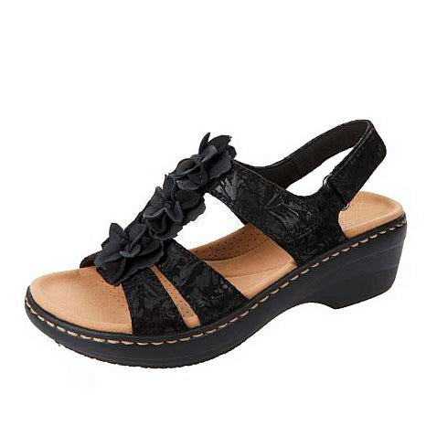 Sandales compensées Burdeos pour femmes avec semelle orthopédique, design ouvert et talon stable pour confort et élégance.
