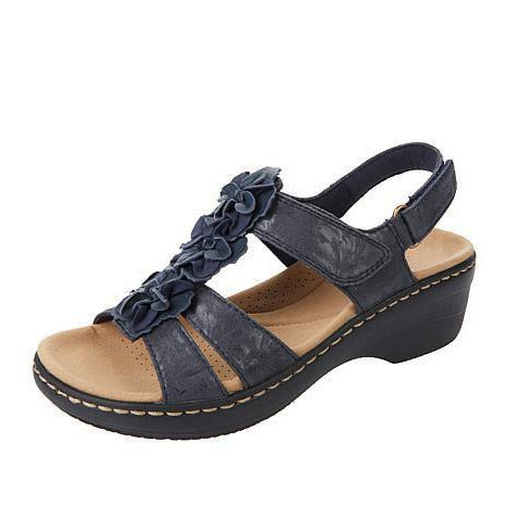 Sandales compensées Burdeos pour femmes avec semelle orthopédique, design ouvert et talon stable pour confort et élégance.