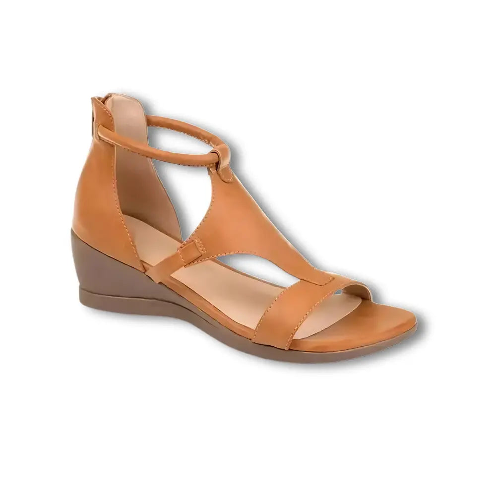 "Sandales compensées orthopédiques pour femmes, talon 5 cm, couleur marron, design élégant et confortable pour usage quotidie