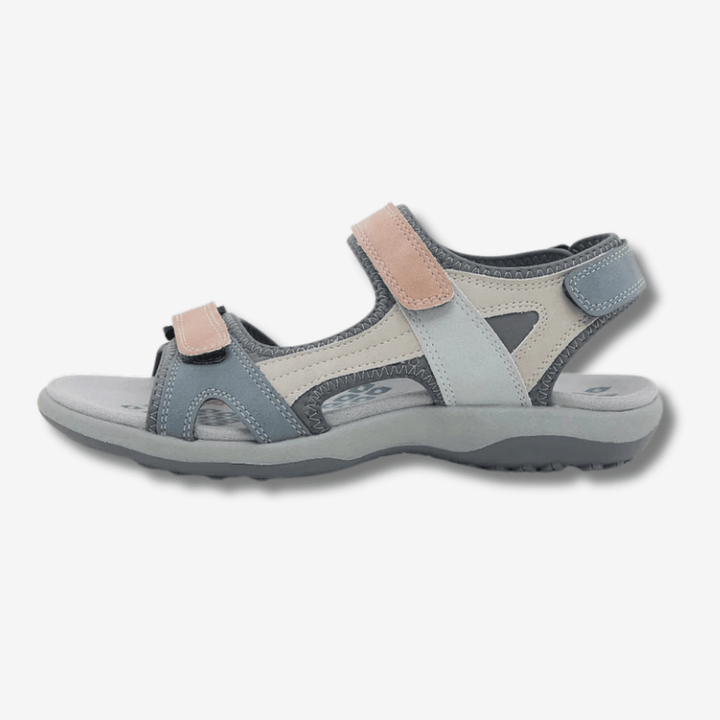 Sandales confort femme, scratch ajustable, semelle antidérapante caoutchouc, tige respirante design moderne, vue de profil.