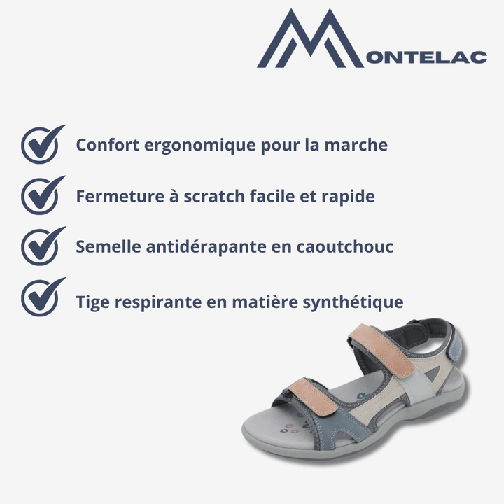Sandales confort femme, scratch ajustable, semelle antidérapante caoutchouc, tige respirante design moderne, vue de profil.