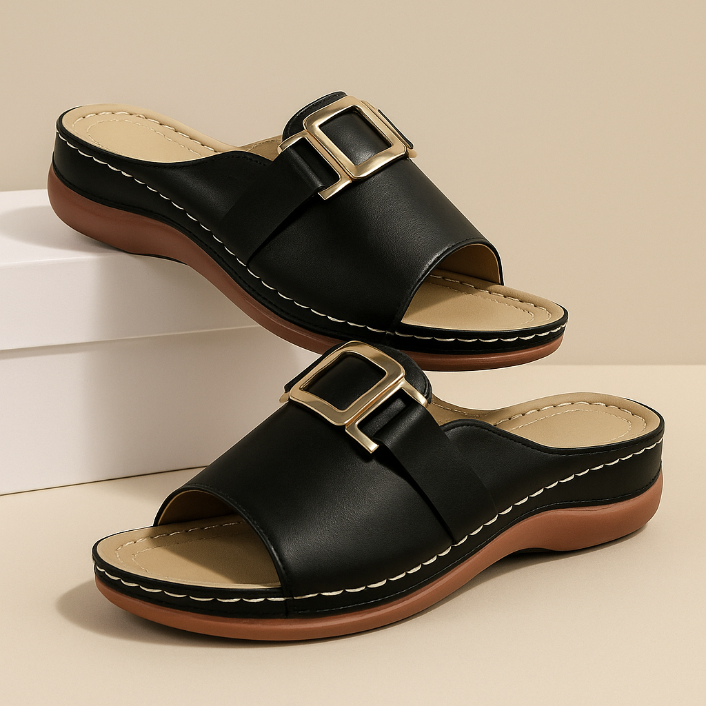 "Sandales d'été femme, talons compensés, design simple, élégant, en similicuir, ouvertes et confortables pour l'été"