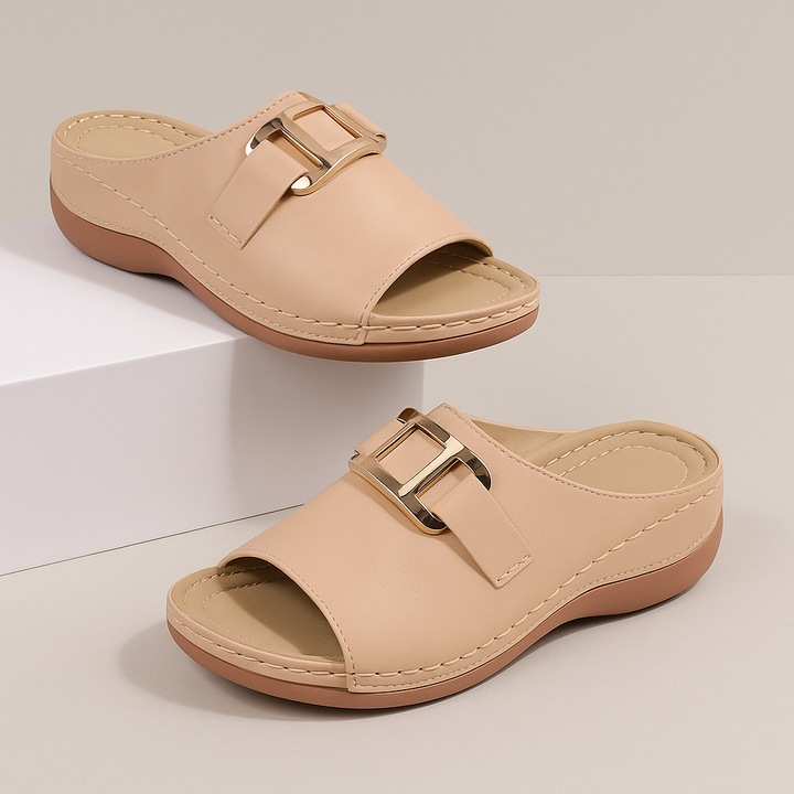"Sandales d'été femme, talons compensés, design simple, élégant, en similicuir, ouvertes et confortables pour l'été"