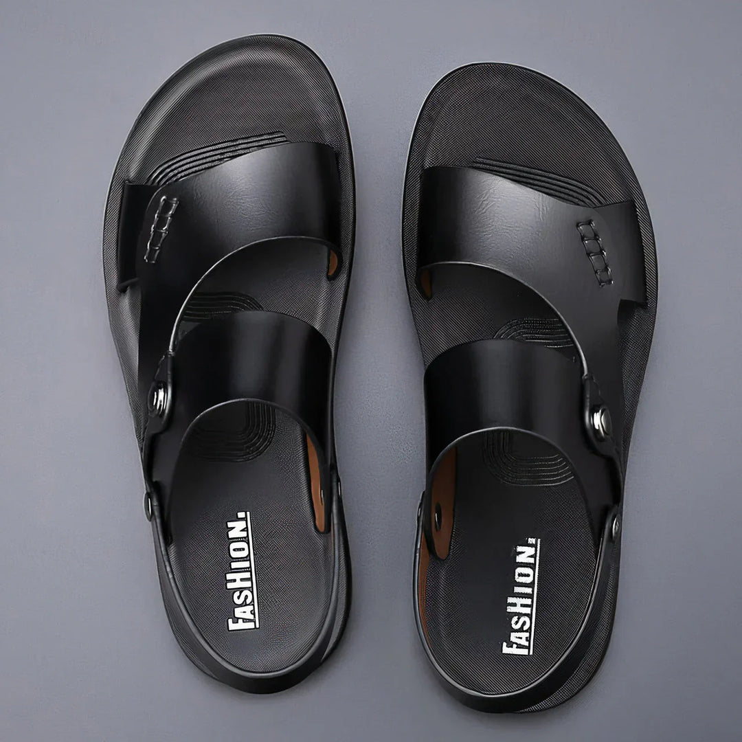 "Sandales d'été pour hommes noires, confortables avec bout ouvert et sangles réglables, idéales pour la plage."
