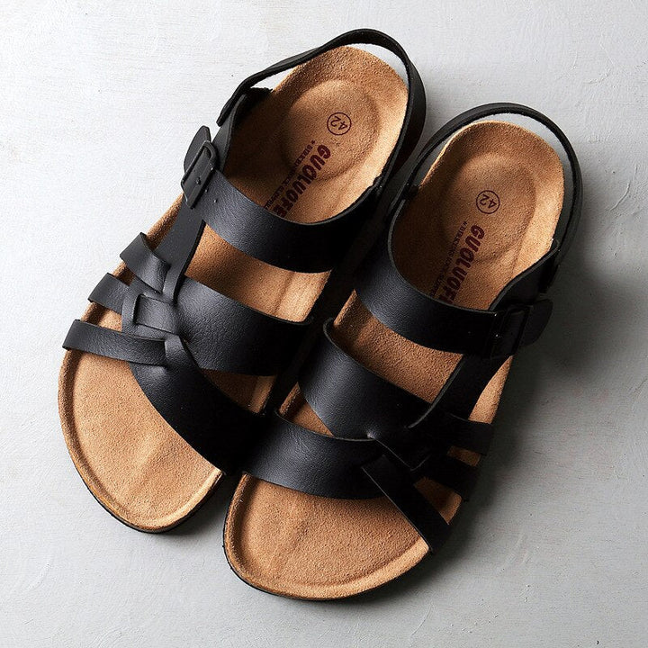 "Sandales femme en cuir marron sombre, élégantes et confortables, avec semelle rembourrée et design chic pour toute occasion.