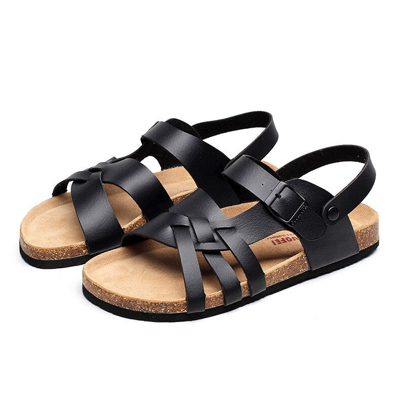 "Sandales femme en cuir marron sombre, élégantes et confortables, avec semelle rembourrée et design chic pour toute occasion.